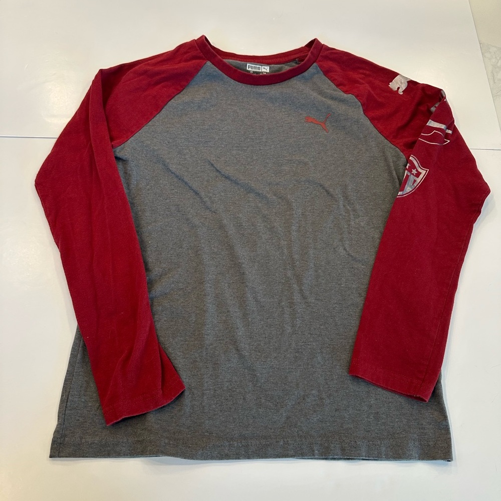 3/20$ Puma Boys Grey and Red Long Sleeve Tee size L (14-16)